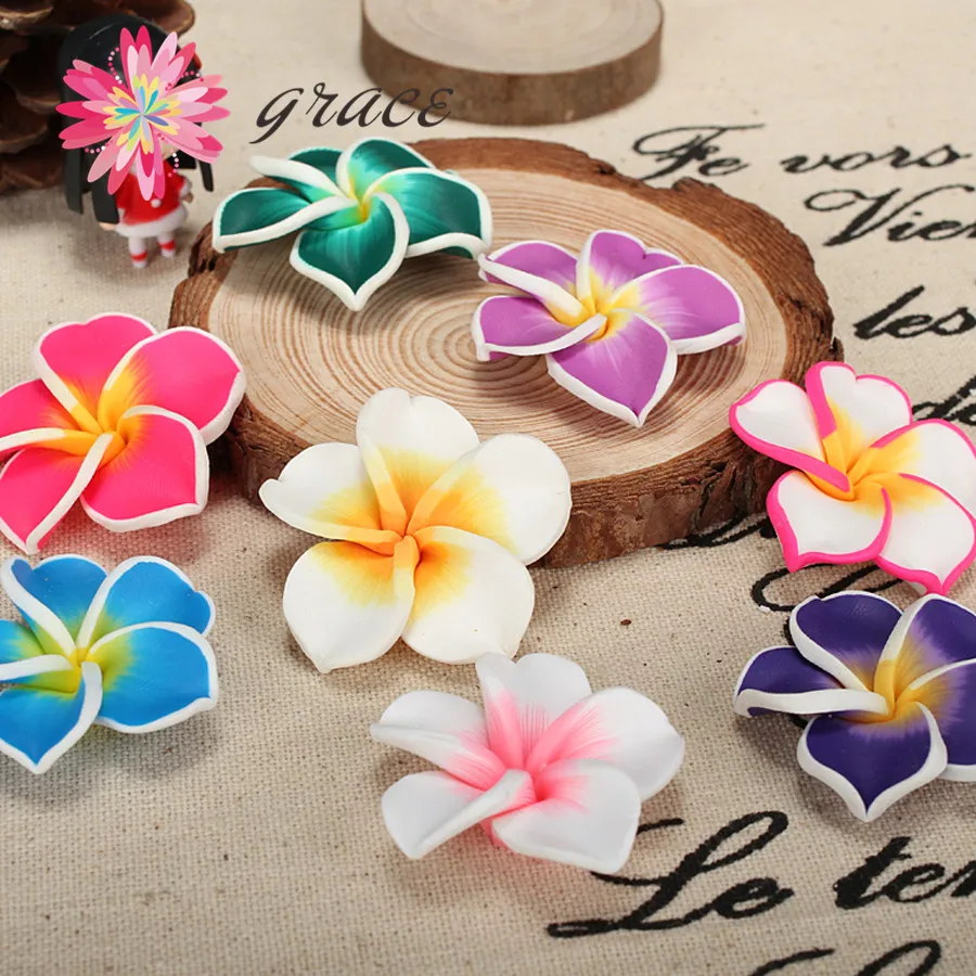 10pcs/lots 35mm Polymer Clay Frangipani Plumeria Flowers Beads For Diy Hawaii Earrings Necklaces Holiday Jewelry Crafts Making