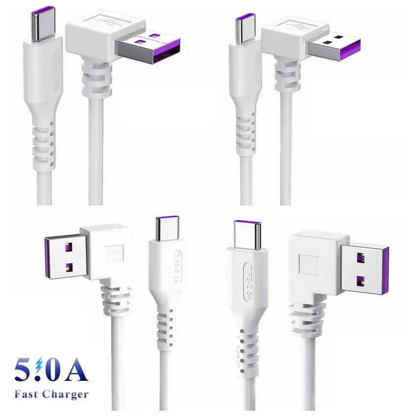 Kabel USB typu C do szybkiego ładowania 5A 60W Przewód datownika 90 stopni w górę w dół Lewy prawy kąt Biały kabel 1m 1,5m