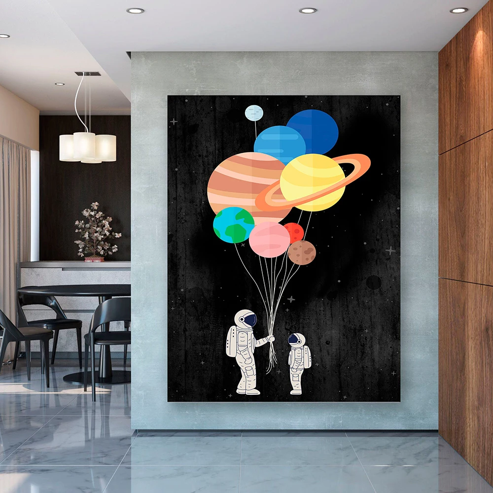 

Astronaut Rocket Balloon Space Wall Art Flying To The Universe Canvas Painting Nordic Posters and Prints Children's Room Decorat