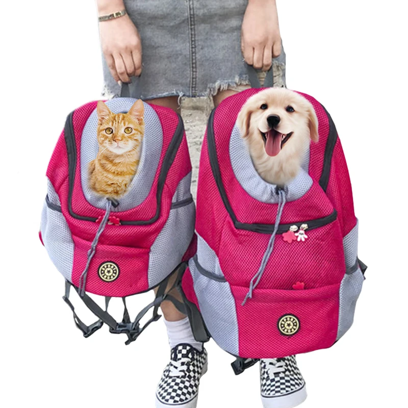 Bolsa de transporte para mascotas al aire libre, mochila de viaje portátil, bolsa frontal de malla de doble hombro, bolsas de transporte para la cabeza para gatos