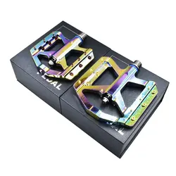 TAOZIK Oil Slick Mix color Gloss titanium  Axis Road Bike Pedal Big Size Alloy Aluminum MTB Platform Plat  Bicycle Pedals