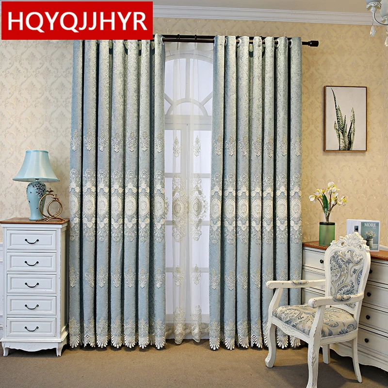 

Europe High-End Luxury Custom-Made Exquisite Living Room Chenille Embroidery Finished Curtains Bedroom Blackout Flat Curtain