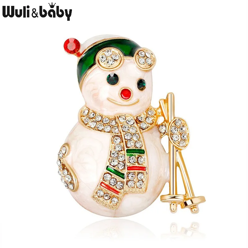 Wuli&baby Lovely Enamel Snowman Brooches Women Rhinestone Christmas New Year Brooch Pins Gifts