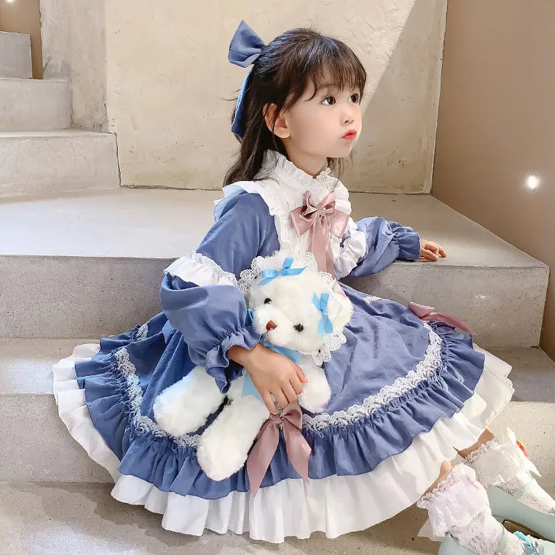 Kids Dress for Girls Baby Autumn Winter Print Lolita Girl kawaii Wedding Thick Dress Girl Ball Gown Birthday Princess Party