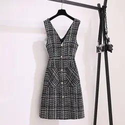 Spring Autumn Women Dresses 2024 New Plaid Sleeveless Vest Dress Slim Elegant Ladies Office Mid Long Dress Vestidos Clothing