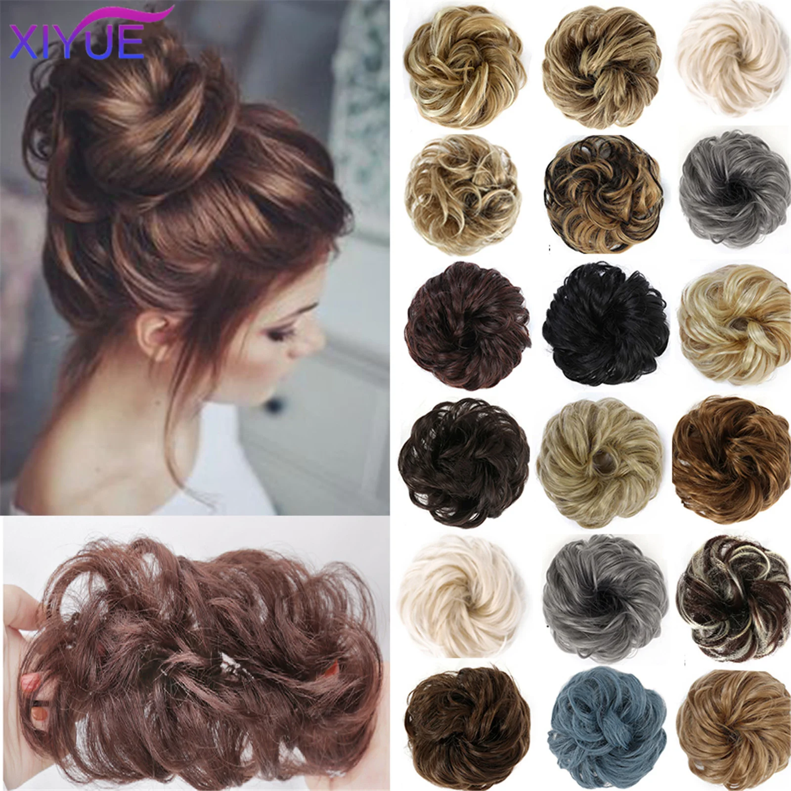 

Hair Buns Curly Scrunchy Chignon Elastic Messy Chignon Donut Wavy Scrunchies Wrap Ponytail Extensions For Women Hair Extensions