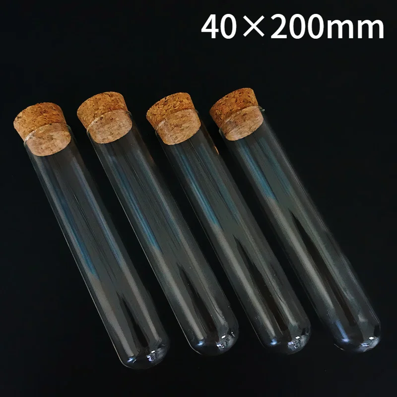 

4pcs/lot 40x200mm Round Bottom Tea Glass Test Tube Drosophila Vials Culture Tube With Cork Stoppers