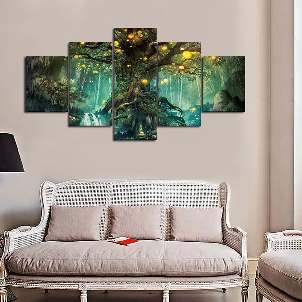 

5 Pieces Canvas Wall Arts Abstract Light Tree Poster Painting Decor Living Room Image Print Bedroom Mural Modern Home Decoration