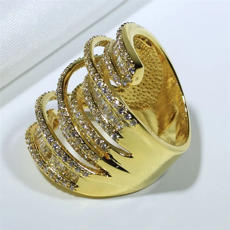 Handmade 24K Gold Diamond Ring Real 925 sterling silver Jewelry Engagement Wedding band Rings for Women Bridal Party accessory