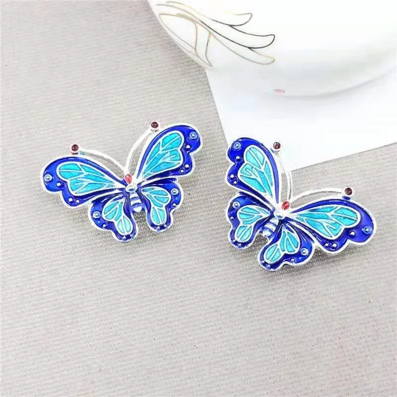 Épingle à cheveux antique en alliage et émail pour oreilles, accessoires en forme de papillon et cloisonné, brûlés à l'huile