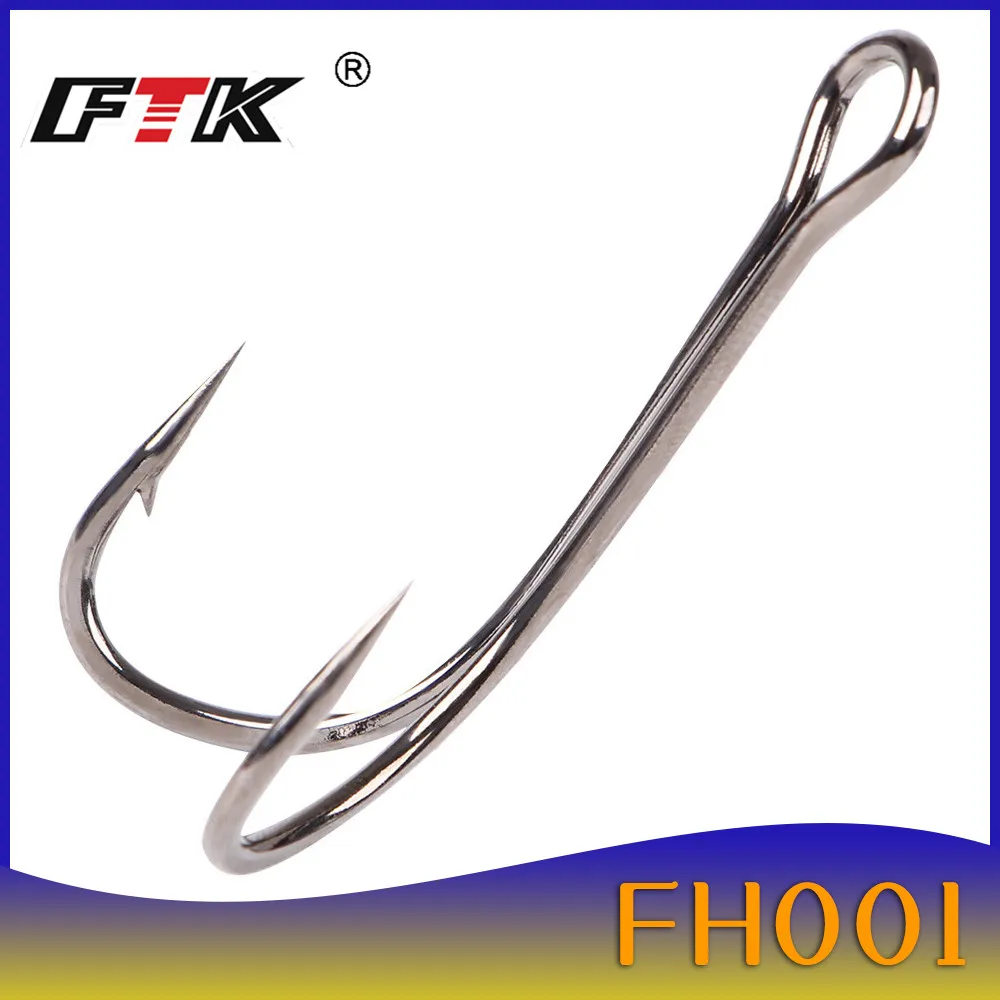 FTK 1/2 Box Double Fishing Hooks Japan Barbed High Carbon Steel Silicone Lure Hook Frog Bass Pike Duple Crank Hook Set Saltwater