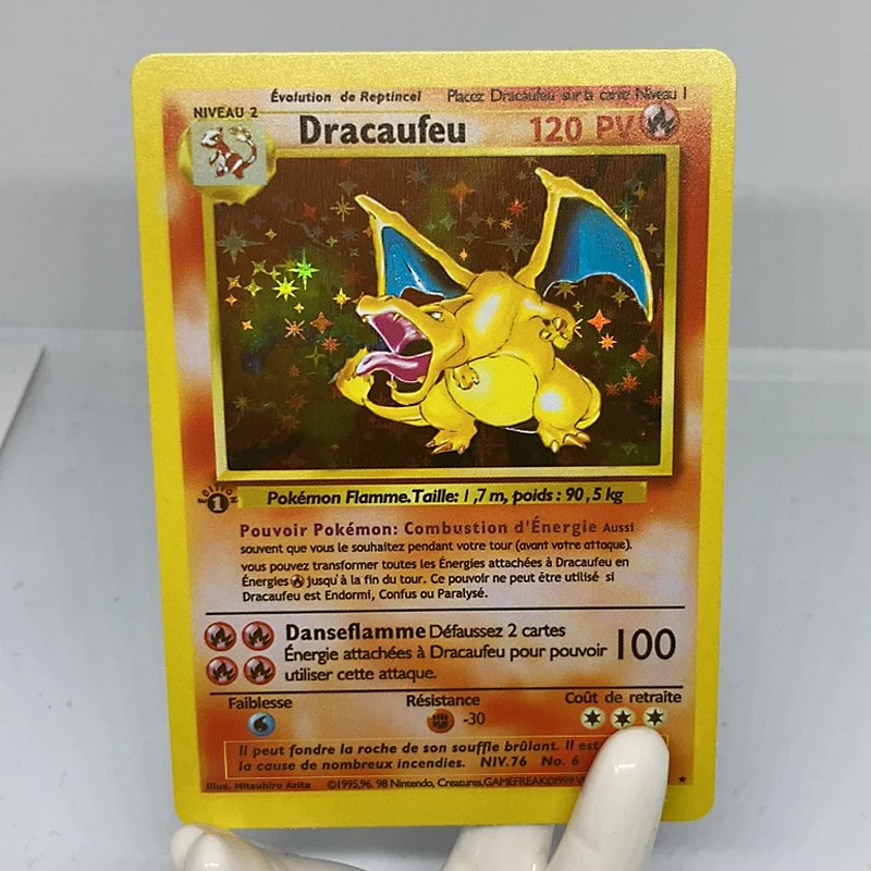 Cartoon Kawaii Anime Pokemon French Flash Card 1996 First Edition Blastoise Charizard Venusaur Pikachu Game Collector\'s Card