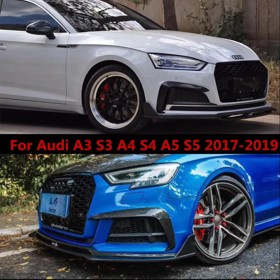 For Audi A3 S3 A4 S4  A5 S5 2017-2019 Real Carbon Fiber For Car Front Bumper Splitters Side Wind knife Aprons