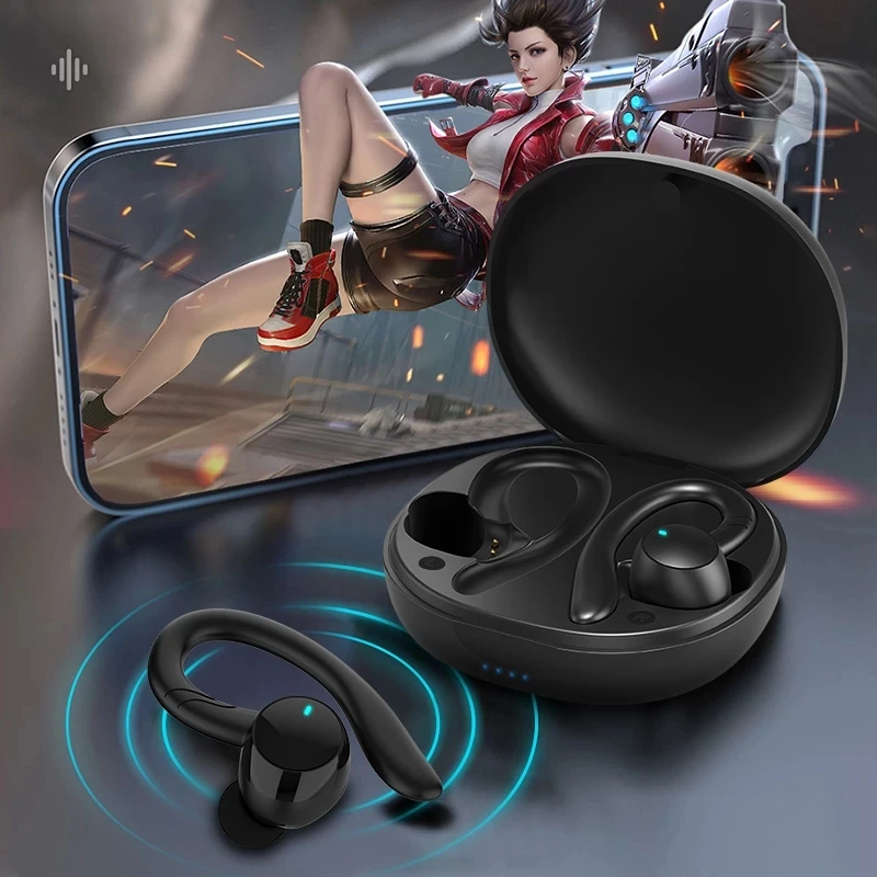 Bluetooth 5.0ワイヤレスイヤホン,スポーツイヤホン,マイク付き,重低音,耐水性,充電ケース付き