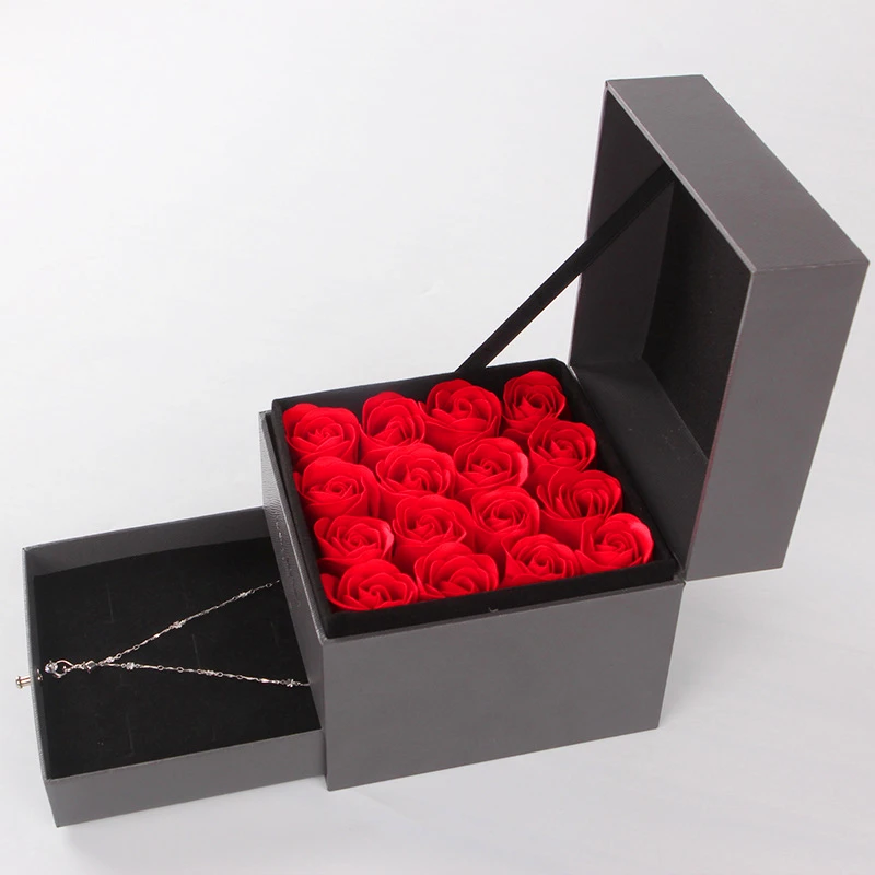 Eternal Rose Acrylic Ornaments Box 2 Storeys Necklace Jewelry Box Soap Foam Latex Rose Box Valentine's Day Wedding Party Gift