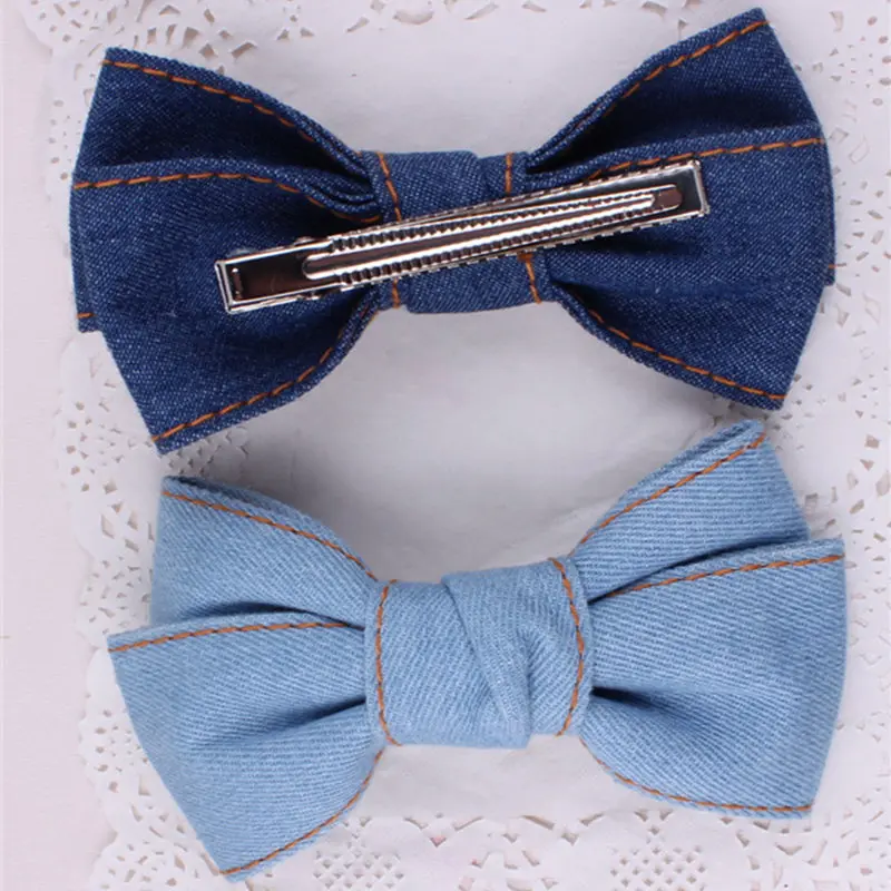 1PCS Solid Color Cute Barrettes Women Fashion College Wind Hairpin  Denim Hair Bow For Girl Duckbill Clip Hair Clips Accessories