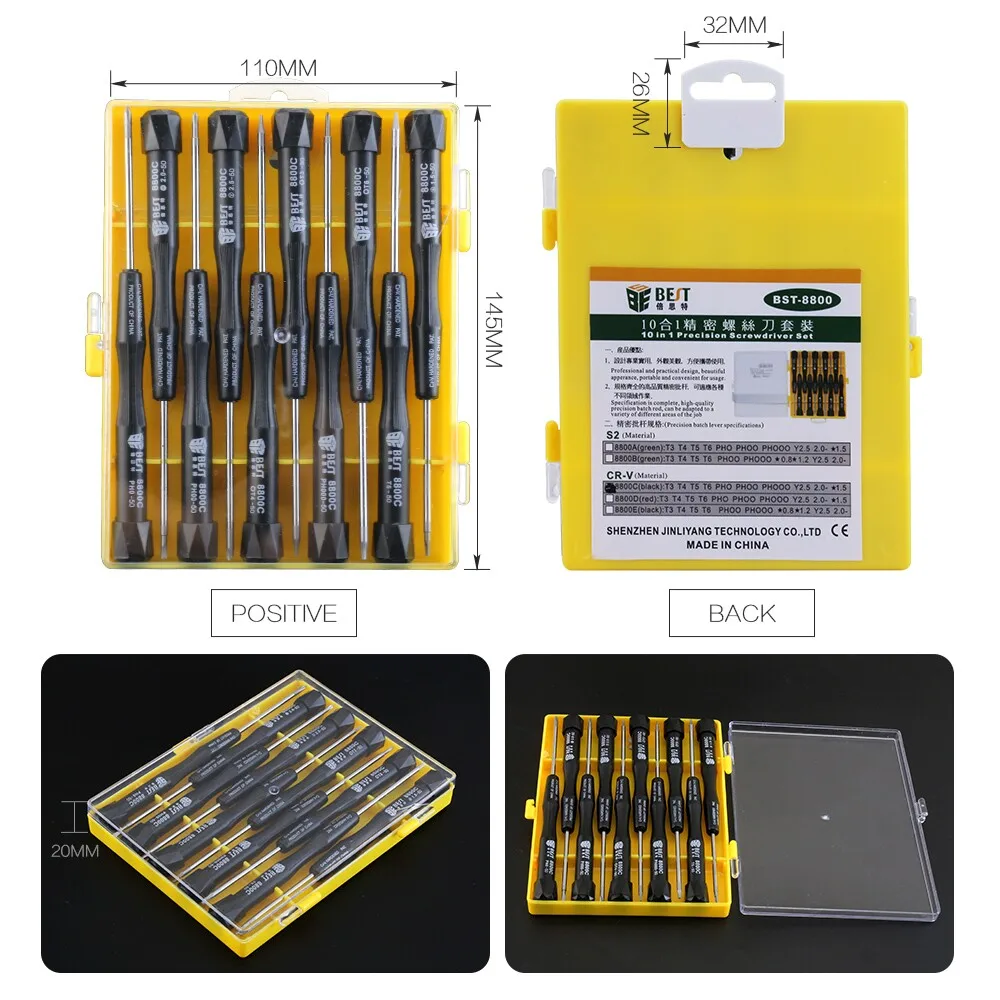 BST-8800C 10 IN 1 Precision Screwdriver Set Hand Tools Cross Head Phillips Torx Screwdriver Combination Head Phone Repair Tools