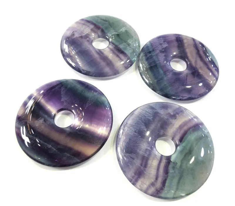 50mm Fluorite Donuts Natural Colorful Stones Big Hole Pendant Necklace Fashion Jewelry 1PC Round Shape