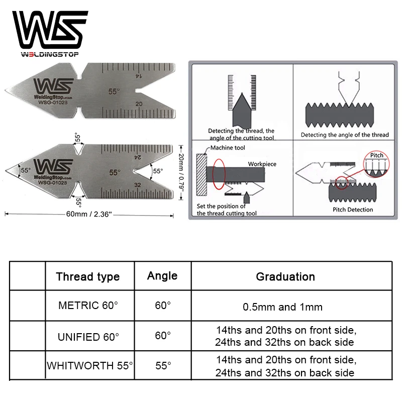 Center Gauge 55° 60° Inch Metric Angle Degrees Template Screw Thread Pitch Gauge Measuring Lathe Tools