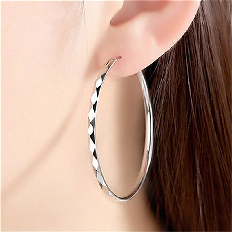 Oversize Big Hoop Earrings For Women S925 Sterling Silver Jewelry 30/40/50/60mm Round Circle Earcuff Brincos Femme Oorbellen