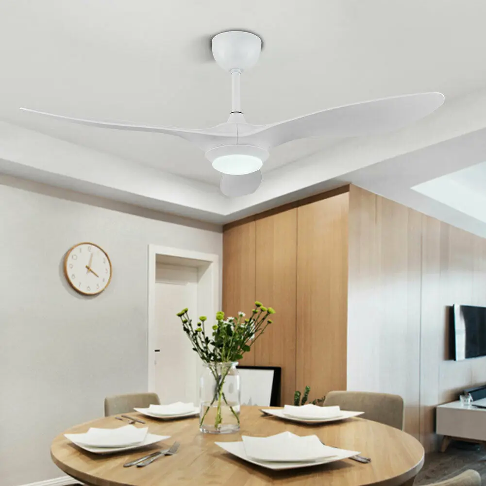 OUKANING 48" 3 Speeds 3 Colors Ceiling Fan with LED Light, Modern Minimalist Style Fan Chandelier with Remote Control