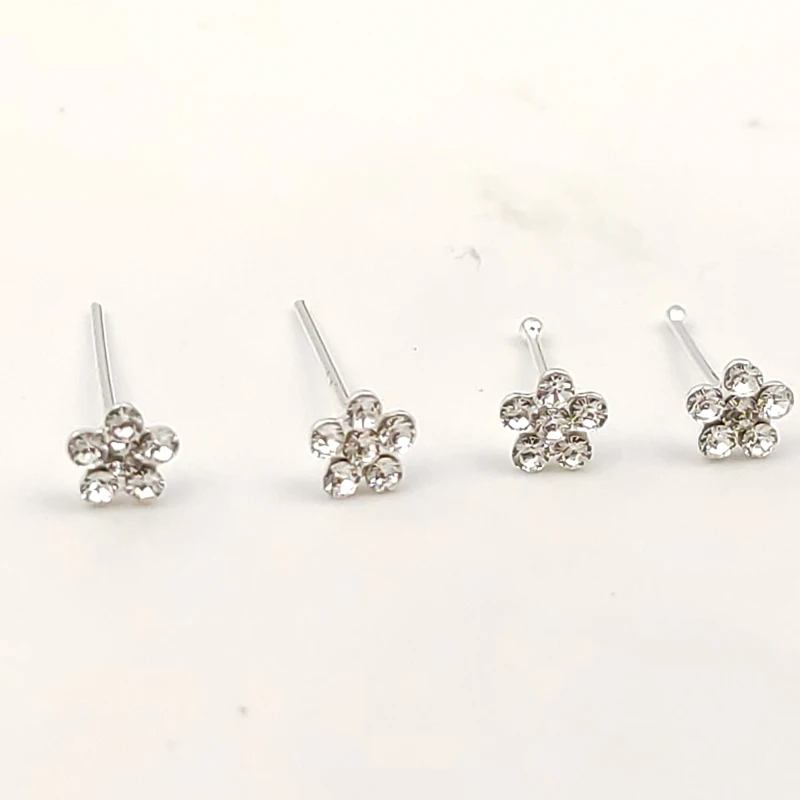 925 Sterling Silber Nase Gestüt Klar Kristall Blume Nase Pin Knochen Mode Körper Piercing Nasenloch Schmuck Für frauen 20 Teile/paket – Detail 2