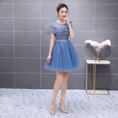 Free ship cloak sleeve lace embroidery blue rhinestone tutu lovely sleeve short lolita dress