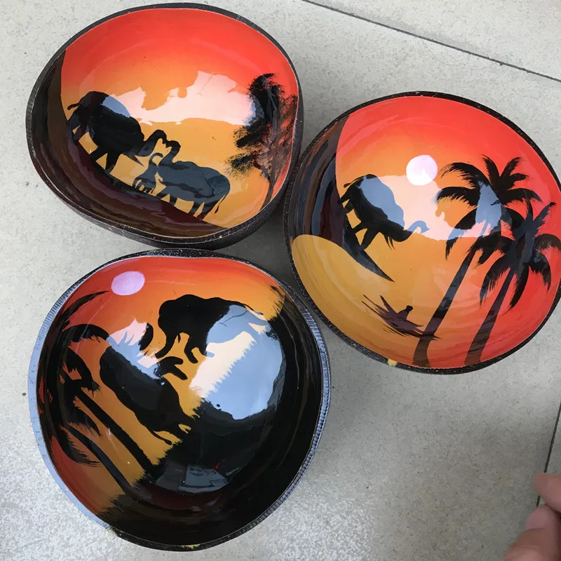 Receive a Plate of Coconut Coconut Bowl Bowl of Coloured Drawing or Pattern The Adornment That Occupy The Home To Receive Print