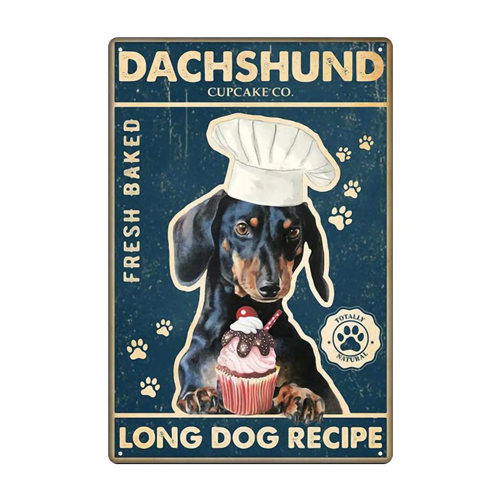 

Dachshund and Cake Tin Sign Vintage Long Dog Recipe Cafe Bar Club Home Wall Decoration 12x8 Inches