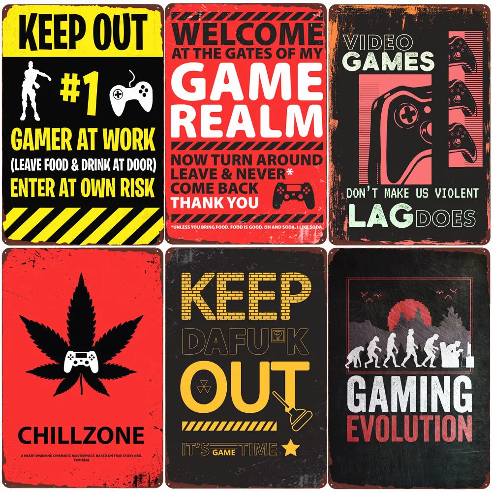 Keep Out Gamer At Work Plaque Game Realm Metal Tin Sign Home Bedroom Decoration Keep Clam And Game On Vintage Wall Poster MN168