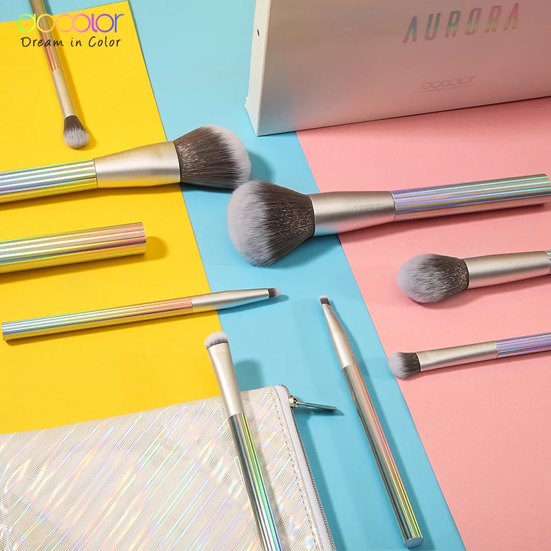 Docolor AURORA Makeup Brushes 9pcs Makeup Brushes Set Foundation Powder Blending Face Blush Eyeshadow Make Up Brushes With Bag