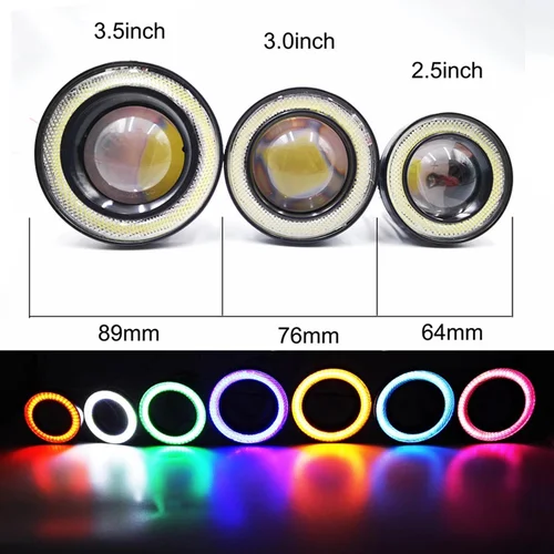 YSY-luz LED antiniebla para coche, bombilla de conducción DRL Universal con lente COB, ojos de ángel, 2,5 "", 3,0"", 3,5 "", 64mm, 76mm, 89mm, 12V, 2 uds.