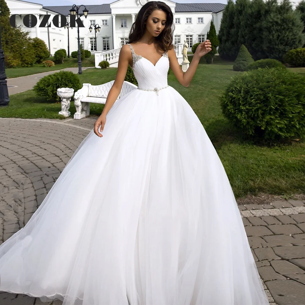 

Ball Gown V-neck Puffy Wedding Dress Tulle Organza Beaded Long Formal Elegant Bride Wedding Gowns Custom Size CZ36I