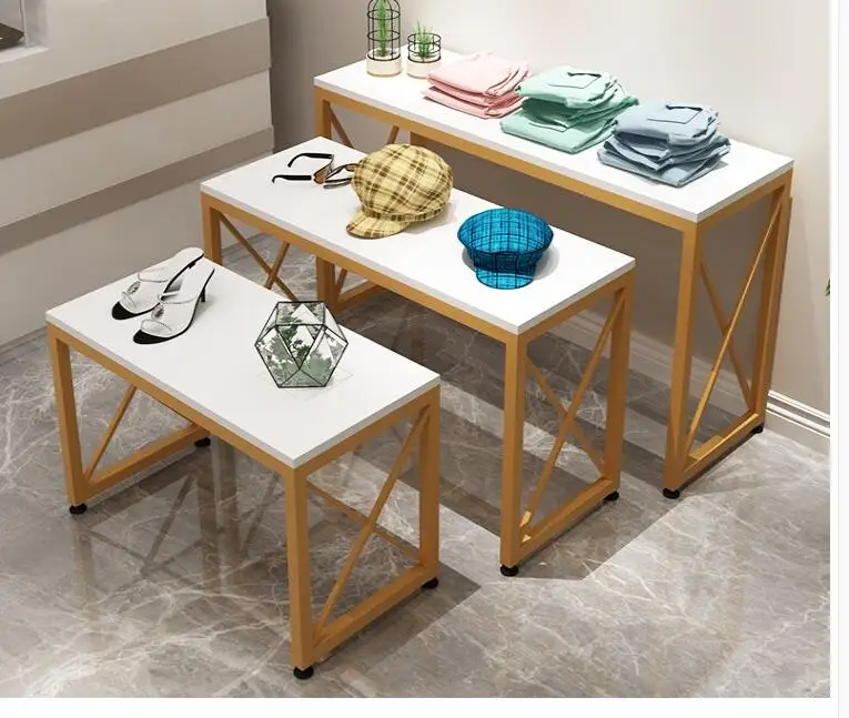 Clothing shop Shoes bag display rack Gold square high and low display rack Shopping mall floor-to-floor in the island table wate