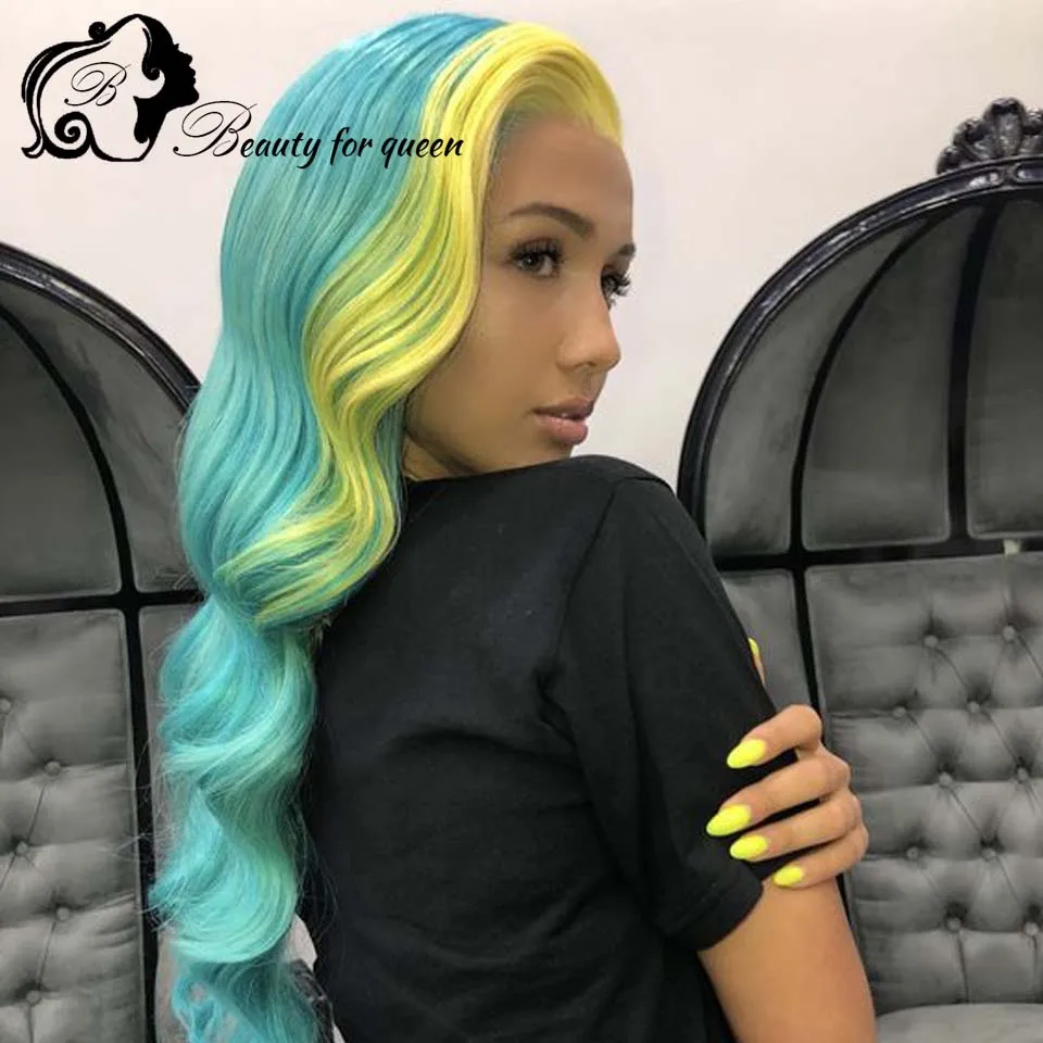 Lijmloze pruik van echt haar Omber geel blauw Braziliaanse pruik van echt haar Gekleurde lichaamsgolf 13x4 Kanten voorpruiken HD-pruiken Pruik van echt haar
