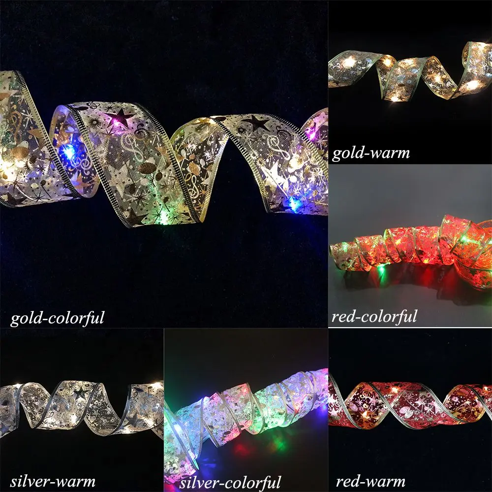Christmas Ribbon with LED Lights Waterproof Christmas Tree Decorations Ribbon Bows Lights Xmas Wall Window Wedding Home Decor