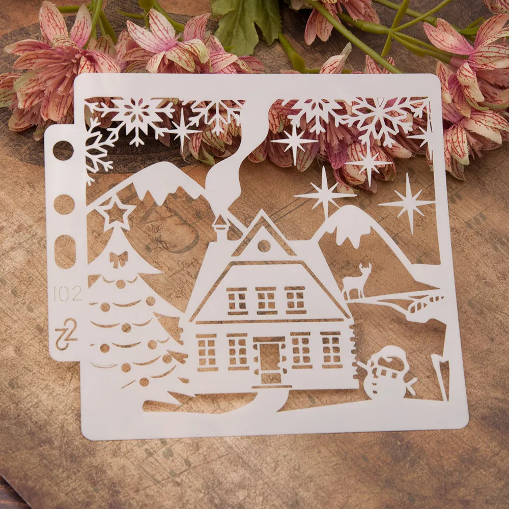 14x13cm Christmas Snow House DIY Layering Stencils Painting Scrapbook Coloring Embossing Album Decorative Template