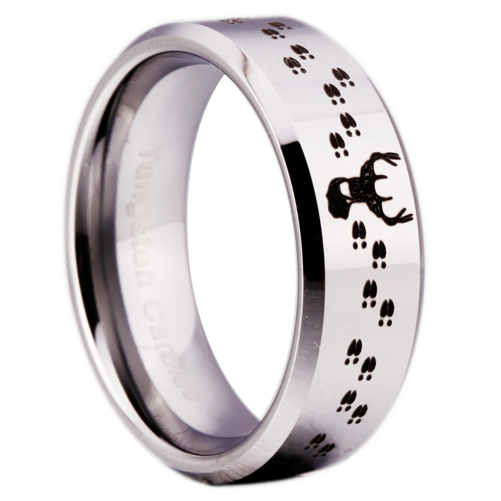 Anniversary Gift Ring Buck Deer Ring Hot Sales 8MM Hunting Buck&Deer Tracks Design New Men's Tungsten Wedding Ring