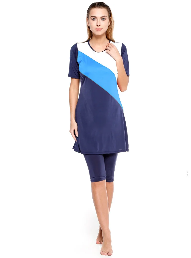 Traje de baño musulmán para mujer, traje de baño conservador, traje de baño modesto de manga corta
