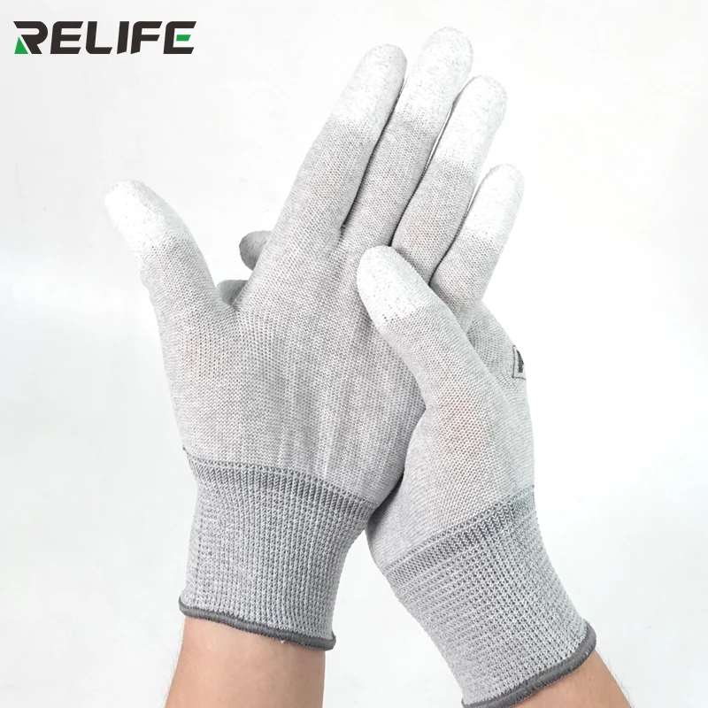 RELIFE RL-063 Anti Static Antiskid Glove PU Coated Finger Part Clean Gloves Knitted Glove for PC Computer Phone Repair tools