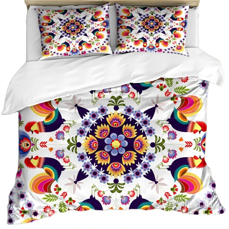 

Polish Folk Art By Ho Me Lili Duvet Cover Set Folkloric Ornaments With Flowers And Cockerels On Plain Background Decor Bedding