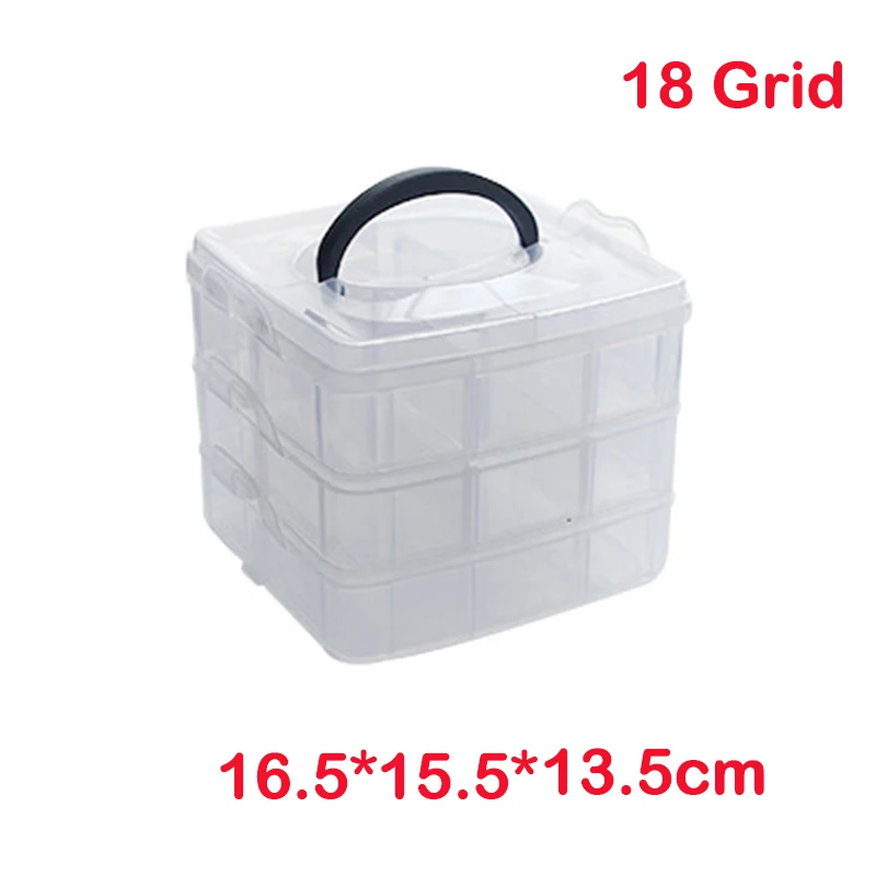 Caja de almacenamiento de cuentas de joyería de plástico transparente de 3 capas, organizador de cajones, bricolaje, 18/30 rejillas, almacenamiento