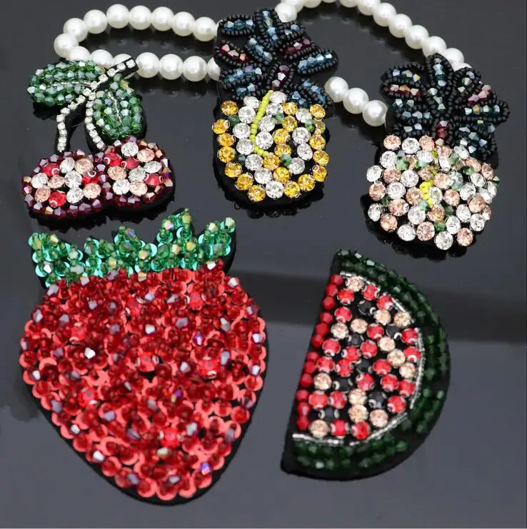 2Pcs/lot High-quality beads red strawberry watermelon cherry pineapple cloth paste clothes decoration fruit patch A202