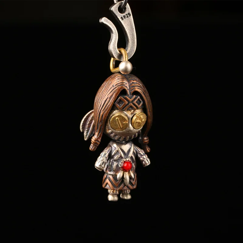 Indian traveler doll witch tease S925 silver pendant female tide personality retro voodoo doll couple pendant male