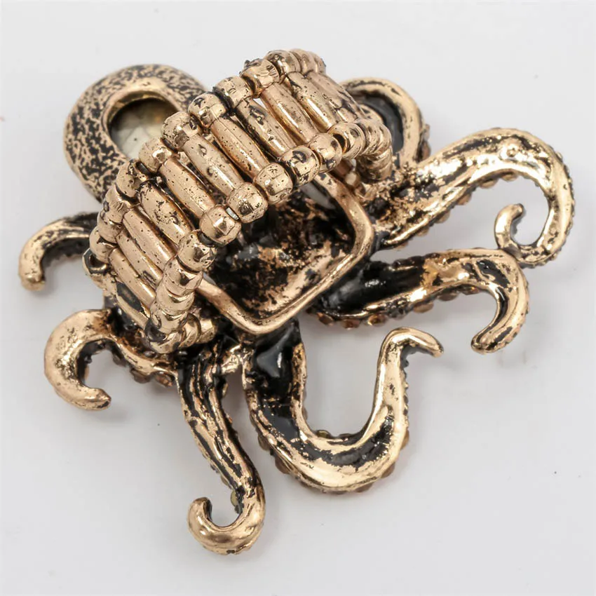 Octopus stretch ring antique gold silver color W crystal fashion scarf jewelry charm gifts for women wholesale dropshipping