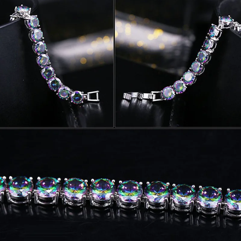 Pera Trendy Women Party Jewelry Multi Color Big Round Natural Crystal Stone Silver Plated Chain Link Bracelets for Ladies B040