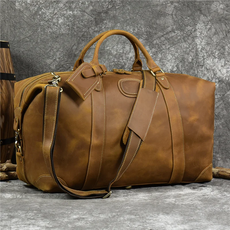 

Luufan Genuine Leather Men's Travel Bag Vintage Crazy Horse Leather Male Laptop Handbag Big Capacity Luggage Travel Duffel Tote