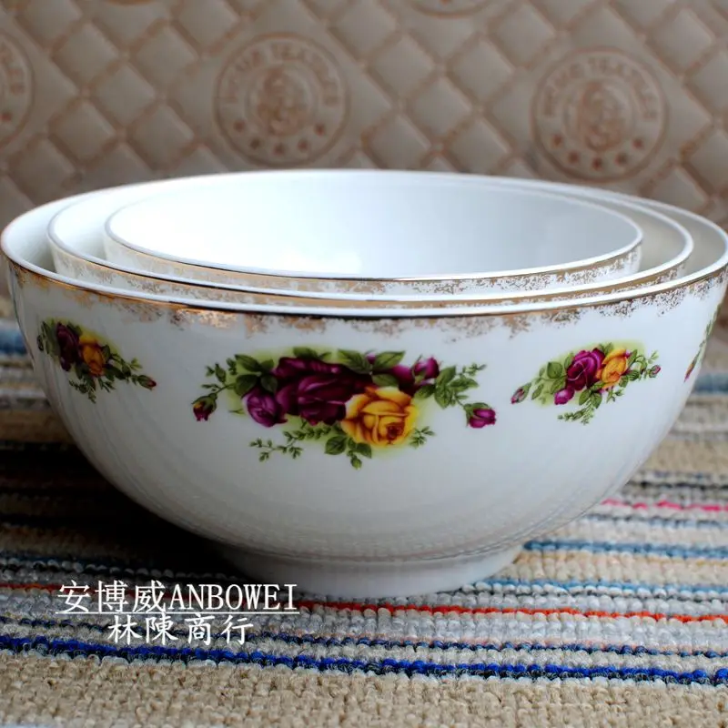 

Jingdezhen bone china tableware family big soup bowl platinum rose noodle bowl soup basin big bowl pottery set rice bowl