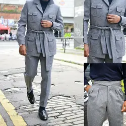 Costume Homme Two-pieces Woolen Cloth With Belt Business Casual Men Suits Custom Made Suit Formal Wedding