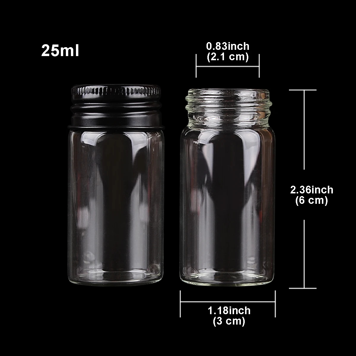 5pcs 25ml 30*60mm Glass bottle with Black Aluminum Caps Potion bottles Glass Jars Glass vessels Spice Jars for Wedding favors